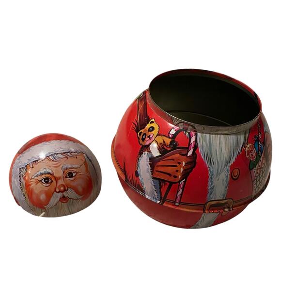 Vintage Roll Poly Santa Metal Tin Tobacco Candy Hong Kong St Nick Christmas Deco - Picture 2 of 14